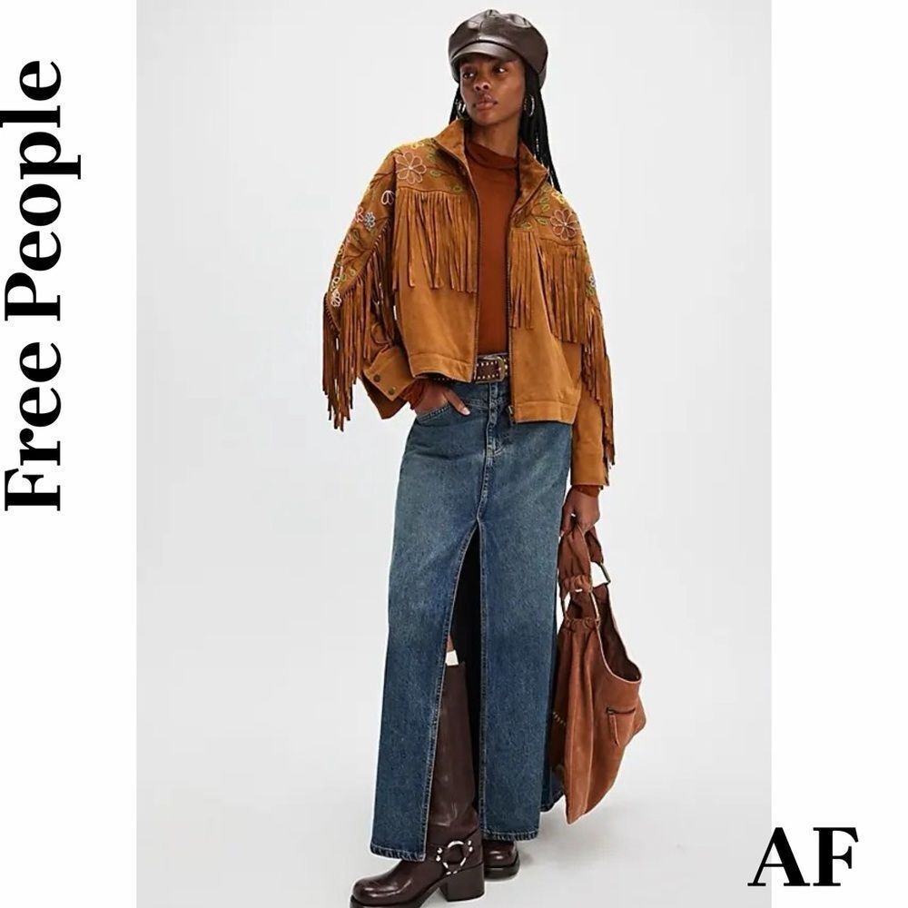 Free People Wila Western Suede Bomber Jacket in Whiskey Small NWT - Picture 3 of 8